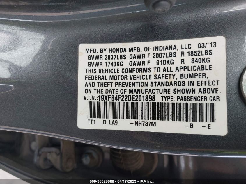2013 HONDA CIVIC HYBRID 19XFB4F22DE201898