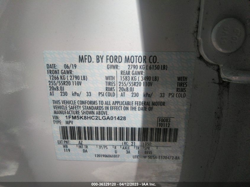 2020 FORD EXPLORER PLATINUM - 1FM5K8HC2LGA01428