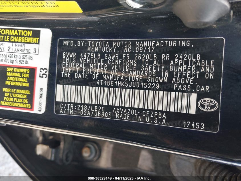 2018 TOYOTA CAMRY XSE - 4T1B61HK5JU015229