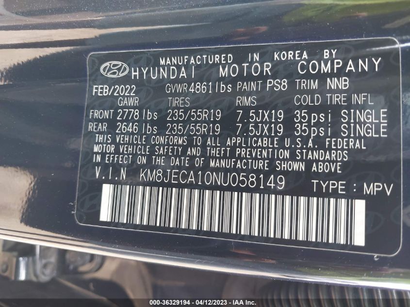 2022 HYUNDAI TUCSON HYBRID LIMITED - KM8JECA10NU058149