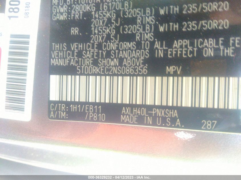 2022 TOYOTA SIENNA XSE - 5TDDRKEC2NS086356