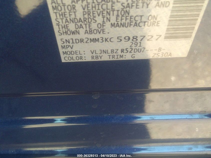 2019 NISSAN PATHFINDER S - 5N1DR2MM3KC598727