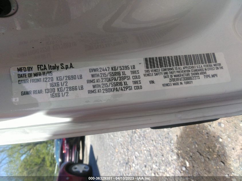 2016 RAM PROMASTER CITY CARGO VAN TRADESMAN - ZFBERFAT3G6B62273