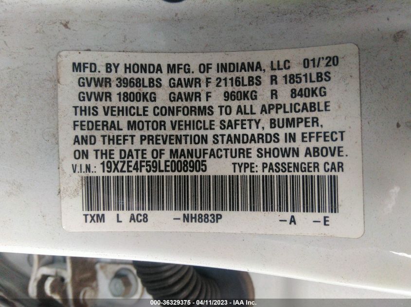 2020 HONDA INSIGHT EX - 19XZE4F59LE008905