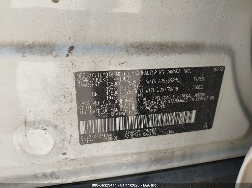 2021 TOYOTA RAV4 XLE PREMIUM - 2T3C1RFV4MW112030
