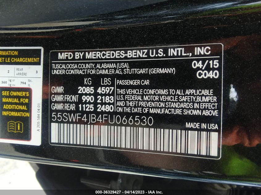 2015 MERCEDES-BENZ C-CLASS C 300 - 55SWF4JB4FU066530