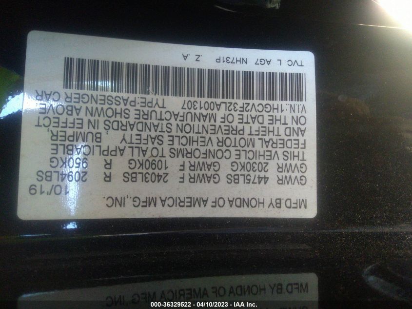 2020 HONDA ACCORD SEDAN SPORT - 1HGCV2F32LA001307