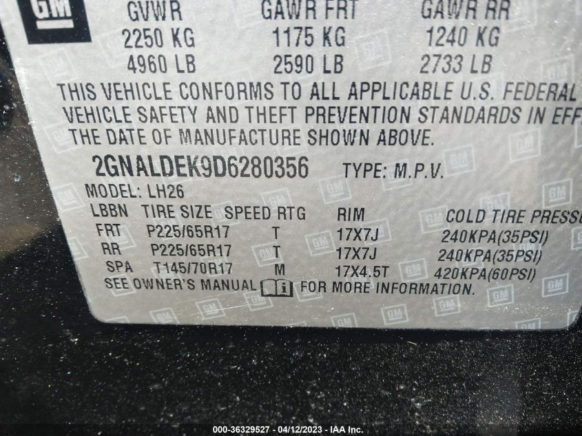 2013 CHEVROLET EQUINOX LT - 2GNALDEK9D6280356