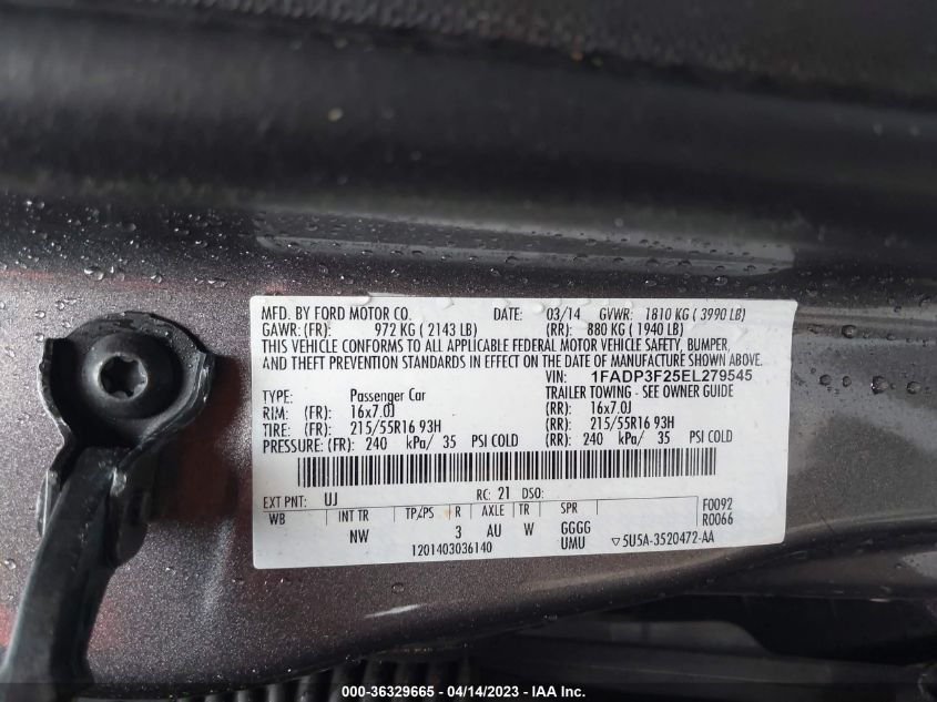 2014 FORD FOCUS SE - 1FADP3F25EL279545