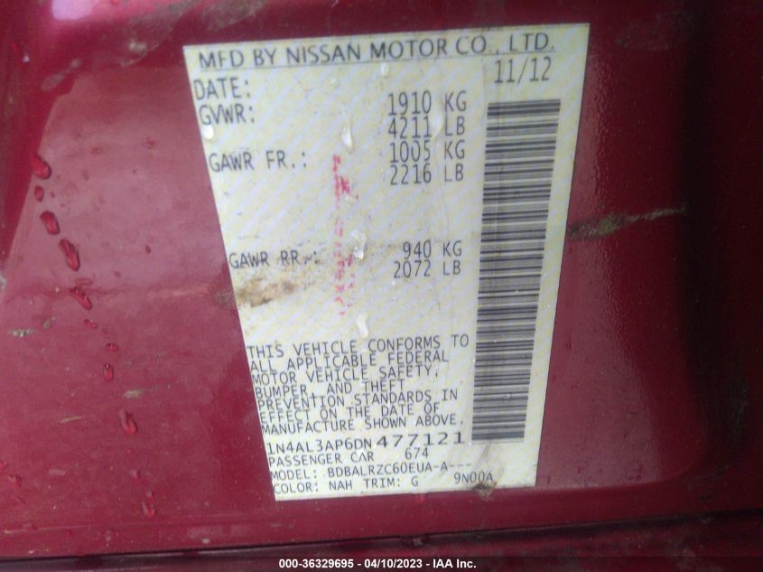 2013 NISSAN ALTIMA 2.5 S - 1N4AL3AP6DN477121