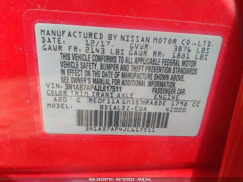 2018 NISSAN SENTRA SV - 3N1AB7AP4JL617511