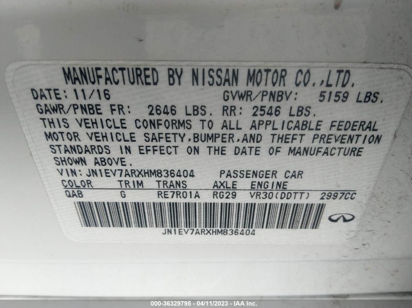 2017 INFINITI Q50 3.0T PREMIUM - JN1EV7ARXHM836404