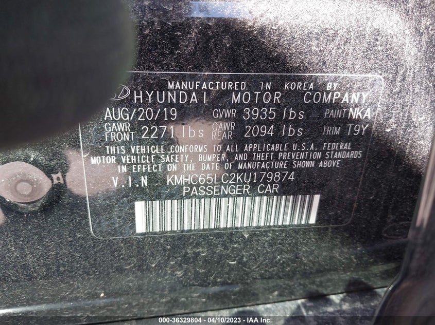 VIN KMHC65LC2KU179874 2019 HYUNDAI IONIQ HYBRID BLUE