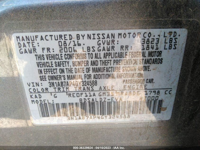 2016 NISSAN SENTRA SV - 3N1AB7AP4GY324588