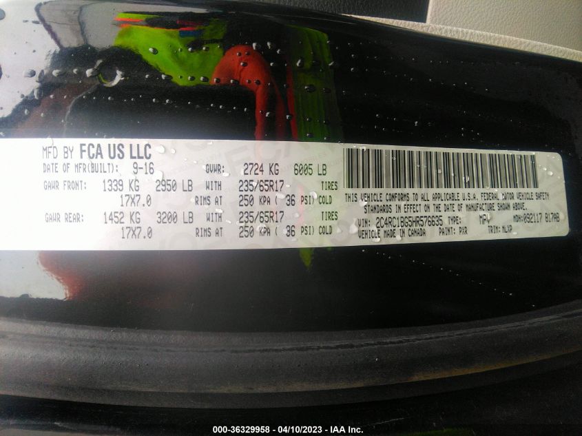 2017 CHRYSLER PACIFICA TOURING-L - 2C4RC1BG5HR576635