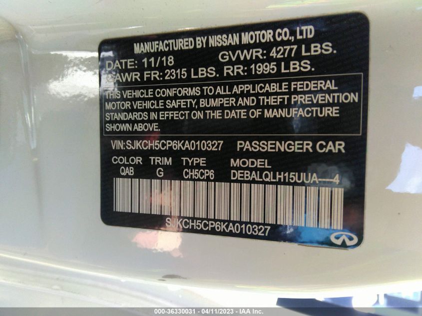 2019 INFINITI QX30 LUXE SJKCH5CP6KA010327