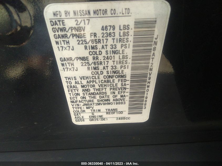 2017 NISSAN ROGUE SV - JN8AT2MV9HW019883
