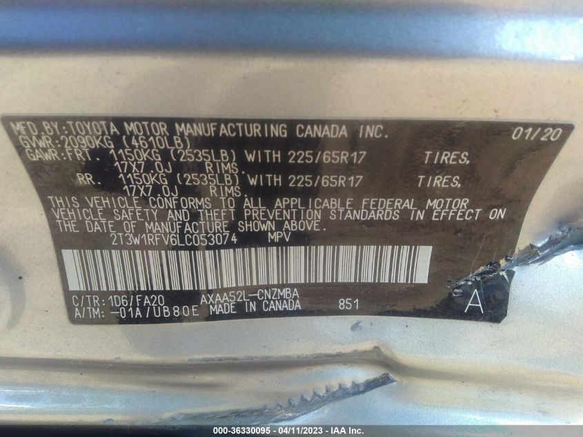 2020 TOYOTA RAV4 XLE - 2T3W1RFV6LC053074