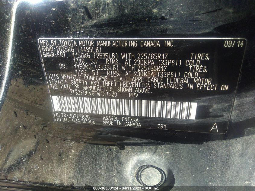 2015 TOYOTA RAV4 LE - 2T3ZFREV6FW131520