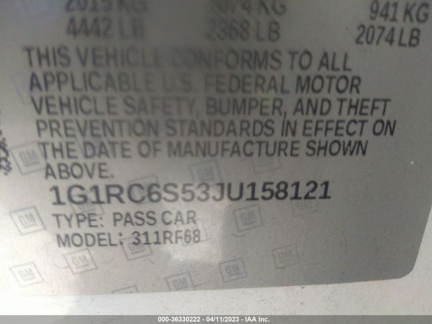 2018 CHEVROLET VOLT LT - 1G1RC6S53JU158121