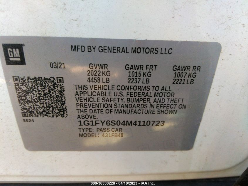 2021 CHEVROLET BOLT EV LT - 1G1FY6S04M4110723