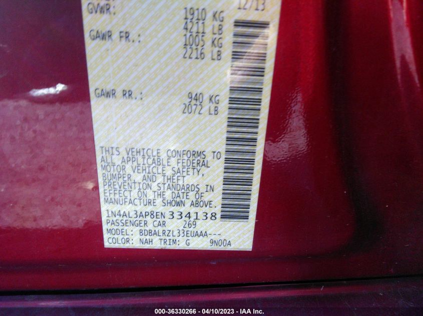 2014 NISSAN ALTIMA 2.5 S - 1N4AL3AP8EN334138
