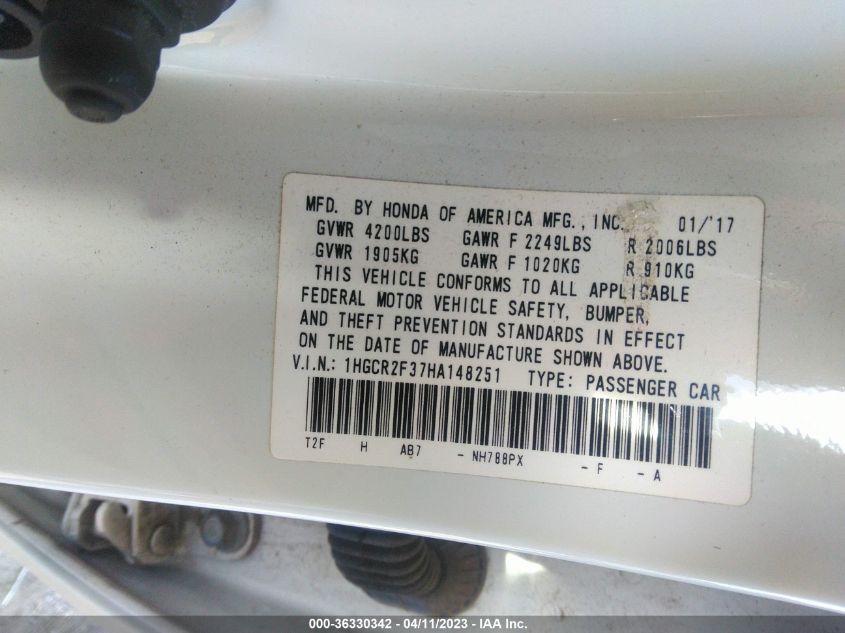 2017 HONDA ACCORD SEDAN LX - 1HGCR2F37HA148251
