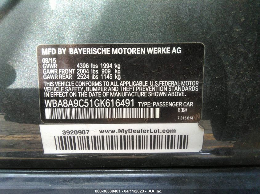2016 BMW 3 SERIES 320I - WBA8A9C51GK616491
