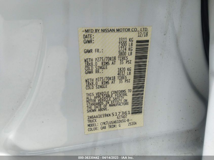 2019 NISSAN TITAN PRO-4X - 1N6AA1E59KN517361