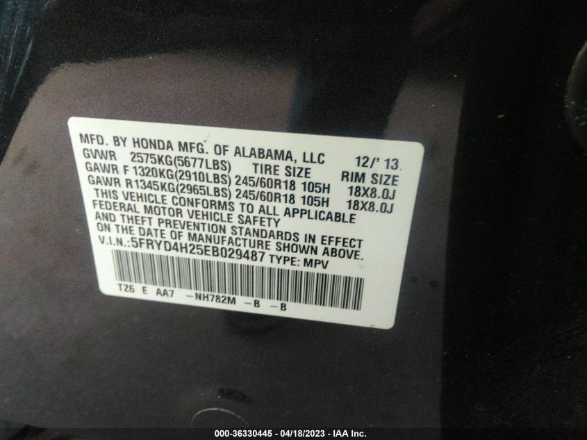 2014 ACURA MDX - 5FRYD4H25EB029487