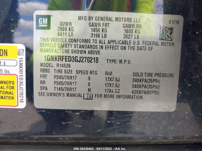 2016 CHEVROLET TRAVERSE LS - 1GNKRFED3GJ270218