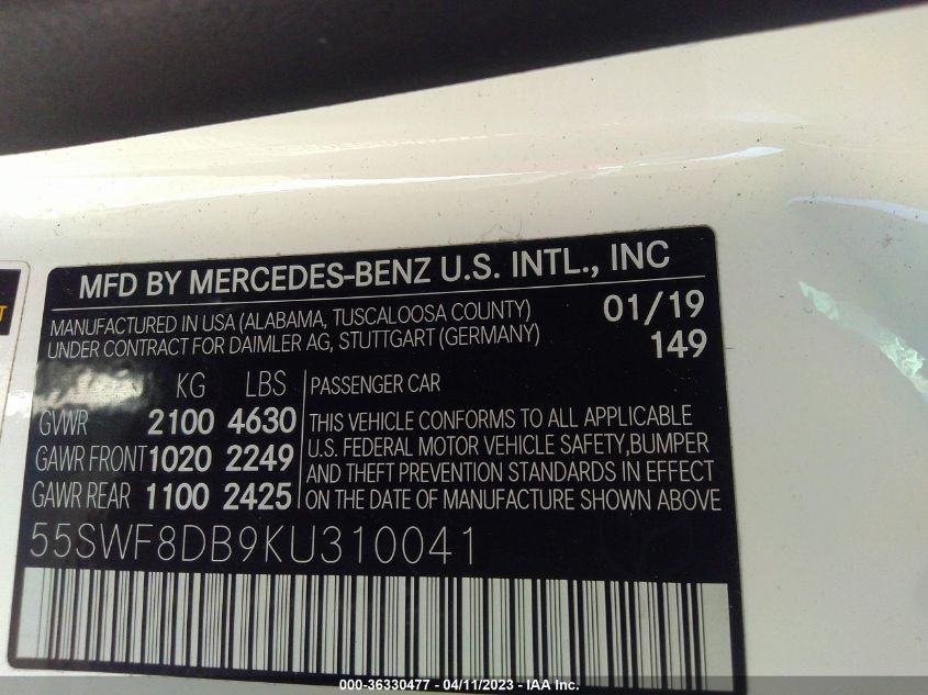 2019 MERCEDES-BENZ C-CLASS C 300 - 55SWF8DB9KU310041