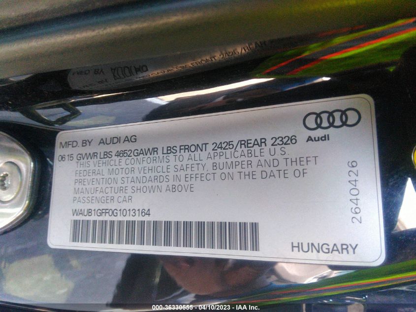 2016 AUDI S3 PREMIUM PLUS - WAUB1GFF0G1013164