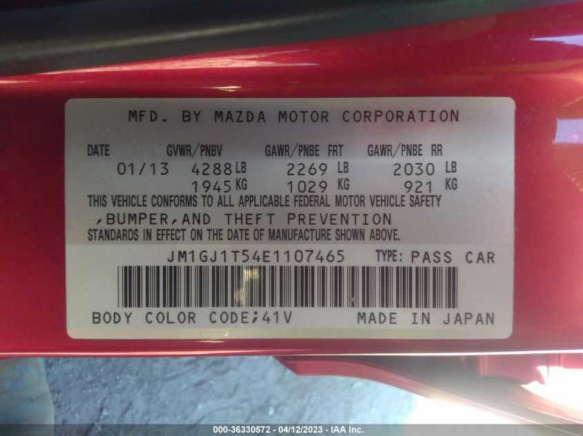 2014 MAZDA MAZDA6 I TOURING - JM1GJ1T54E1107465