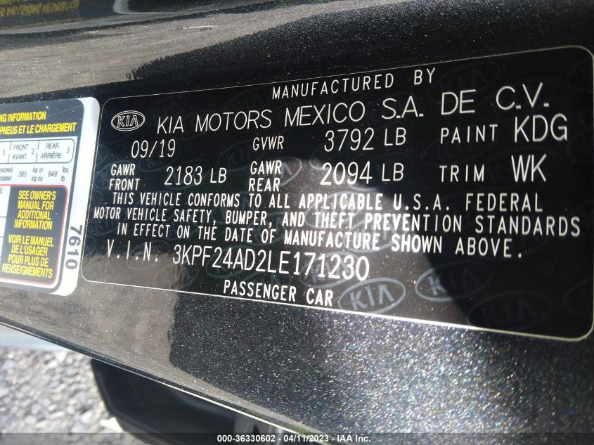 2020 KIA FORTE LXS - 3KPF24AD2LE171230