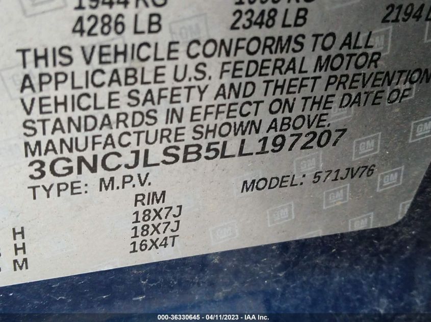 2020 CHEVROLET TRAX LT - 3GNCJLSB5LL197207