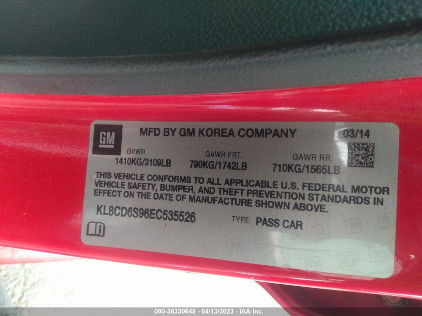 2014 CHEVROLET SPARK LT - KL8CD6S96EC535526