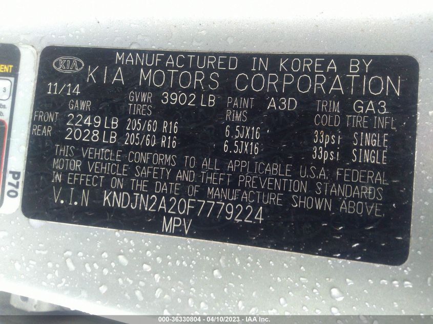 2015 KIA SOUL BASE - KNDJN2A20F7779224