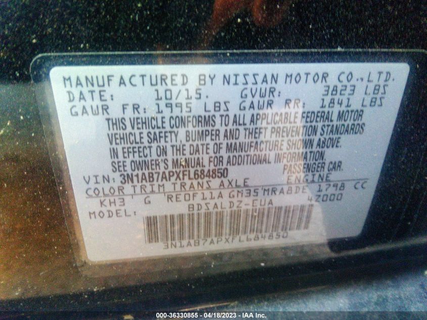2015 NISSAN SENTRA SV - 3N1AB7APXFL684850