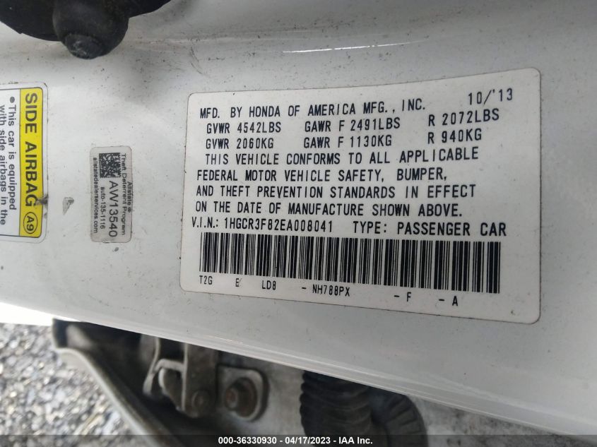 2014 HONDA ACCORD SEDAN EX-L - 1HGCR3F82EA008041