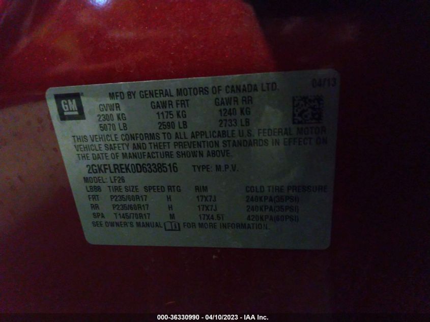 2013 GMC TERRAIN SLE - 2GKFLREK0D6338516