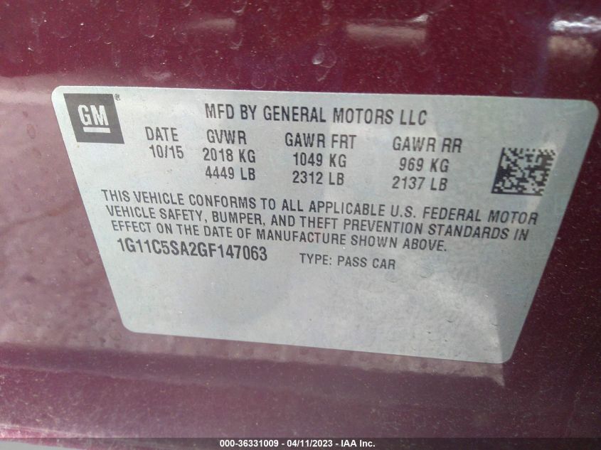 2016 CHEVROLET MALIBU LIMITED LT - 1G11C5SA2GF147063