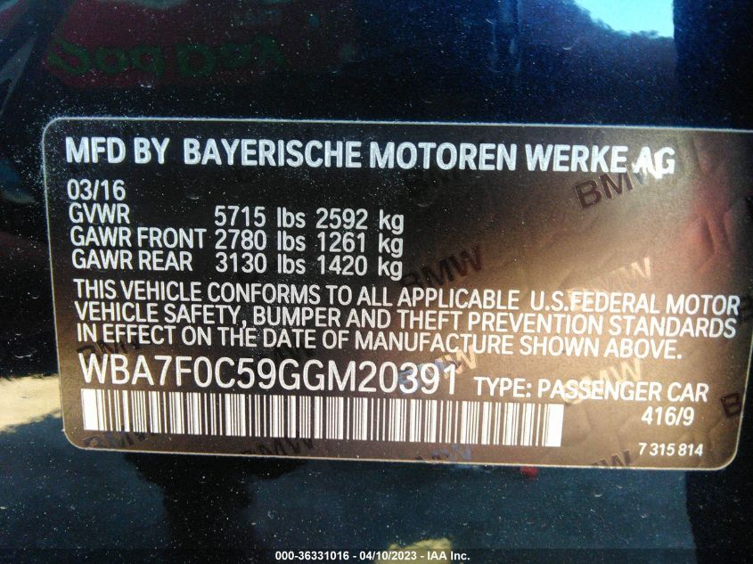 2016 BMW 7 SERIES 750I - WBA7F0C59GGM20391