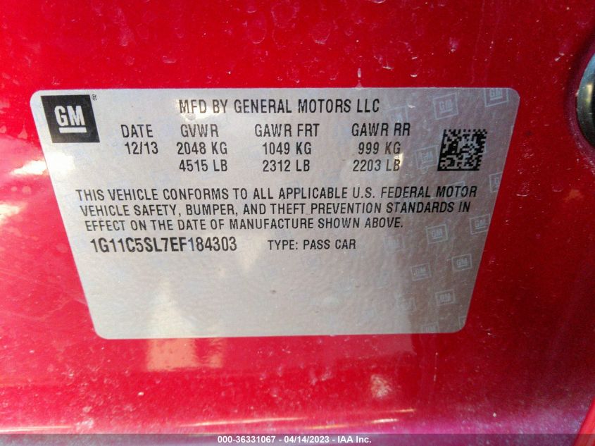 2014 CHEVROLET MALIBU LT - 1G11C5SL7EF184303