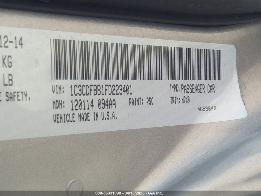 2015 DODGE DART SXT - 1C3CDFBB1FD223401