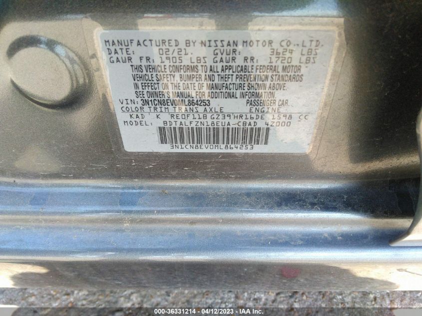 2021 NISSAN VERSA SV - 3N1CN8EV0ML864253