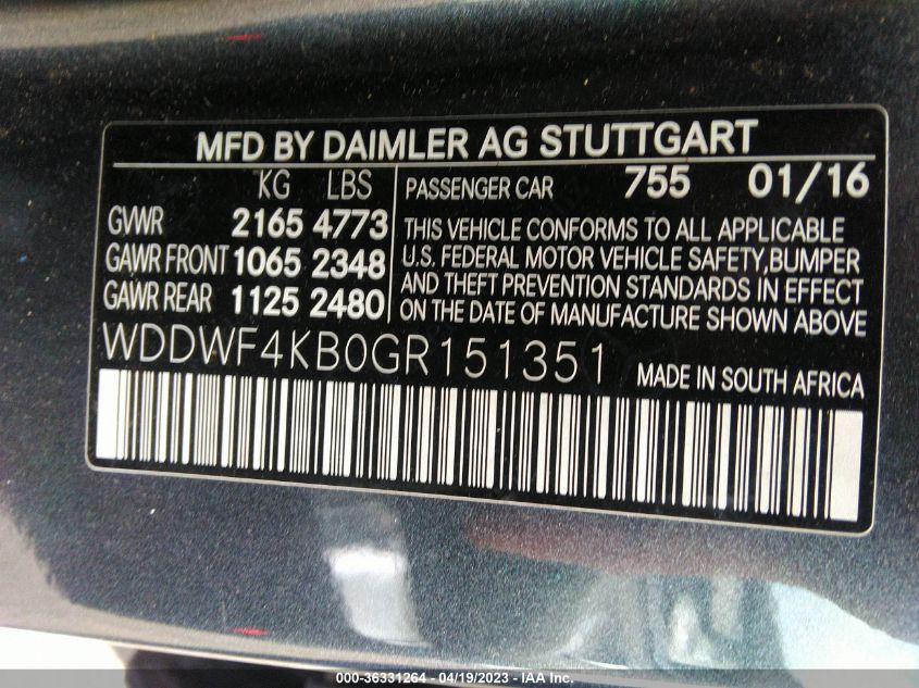 WDDWF4KB0GR151351 2016 MERCEDES-BENZ C-CLASS, photo no. 9