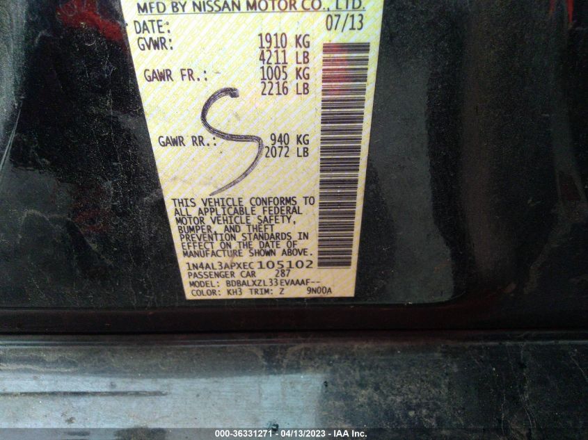 2014 NISSAN ALTIMA 2.5 SL - 1N4AL3APXEC105102
