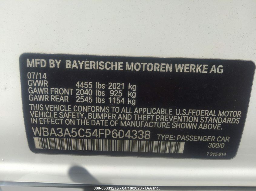 2015 BMW 3 SERIES 328I - WBA3A5C54FP604338