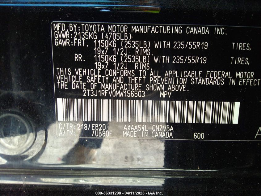 2021 TOYOTA RAV4 ADVENTURE/TRD OFF ROAD - 2T3J1RFV0MW156503